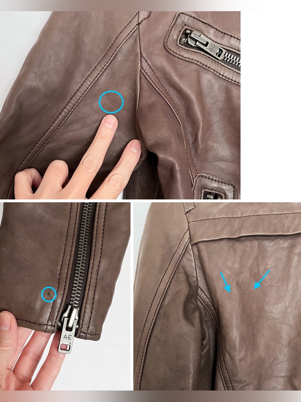 American Eagle Genuine Leather Bomber Jacket Elbow Patches Military Size Small - Picture 10 of 16